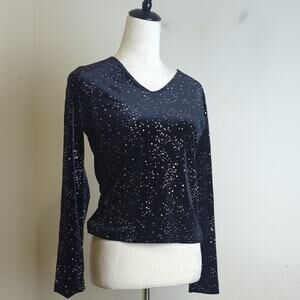Vintage 90's / Y2K Black Velvet Top Silver Shimmer Women's MP
